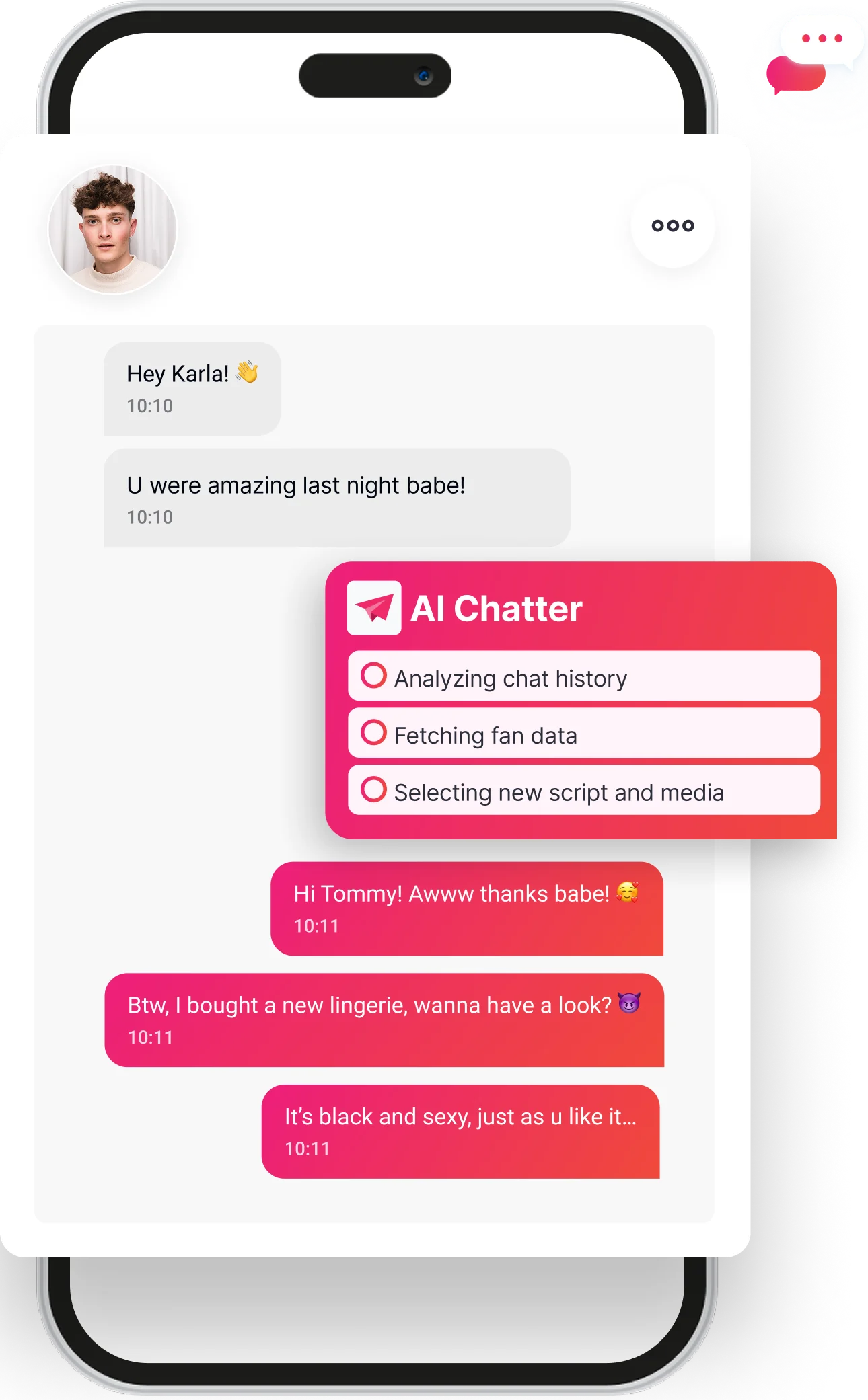 HelloFans AI chatter mobile view