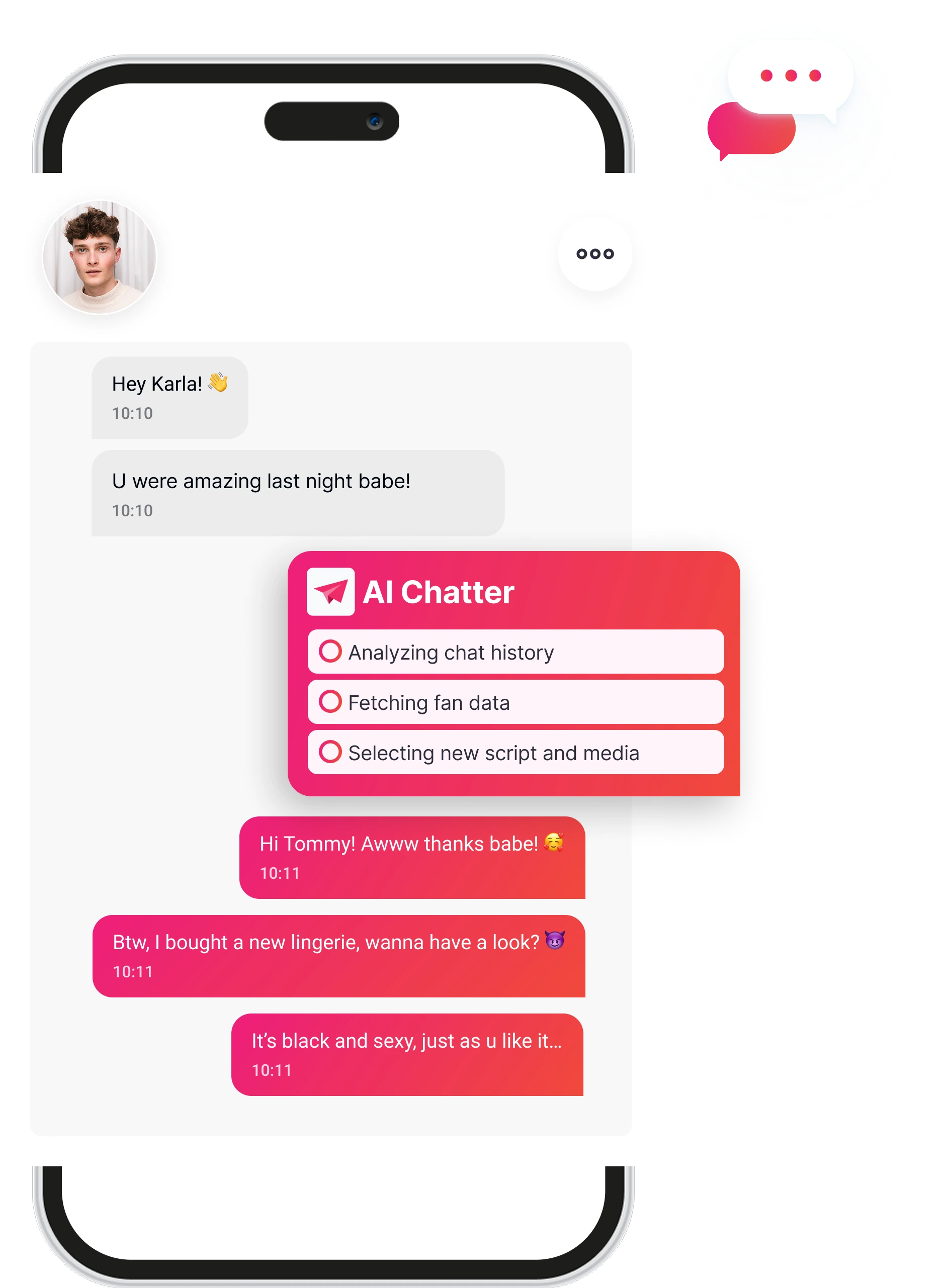 HelloFans AI chatter dashboard showing live conversations and PPV sales